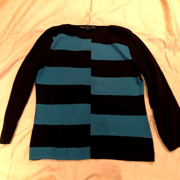 Larry Levine turquoise and black top - Picture 2 of 4